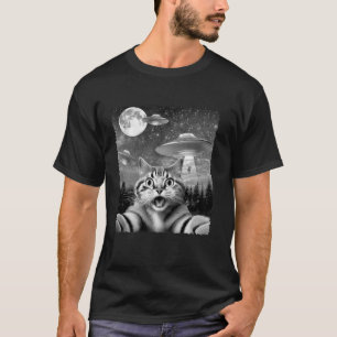 Funny Alien Cat Selfie mit UFOs Geschenk Idee Männ T-Shirt