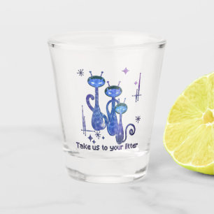 Funny Alien Cats - "Bring uns zu deinem Müll" Schnapsglas