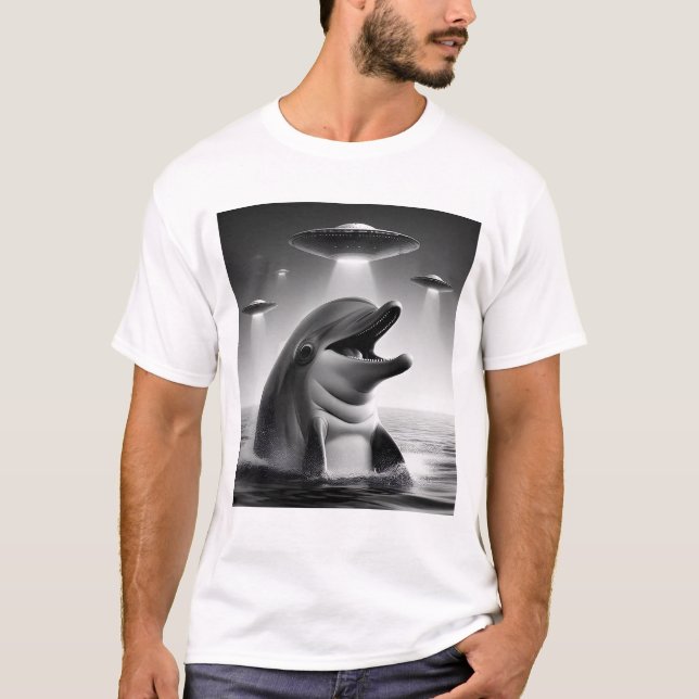 Funny Alien Dolphin UFO Selfie mit UFOs T-Shirt (Vorderseite)