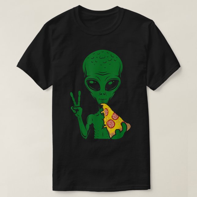 Funny Alien Eating Pizza Design T-Shirt (Design vorne)