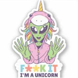 Funny Alien in Einhorn Kostüm Roter Spaß Tasche Aufkleber