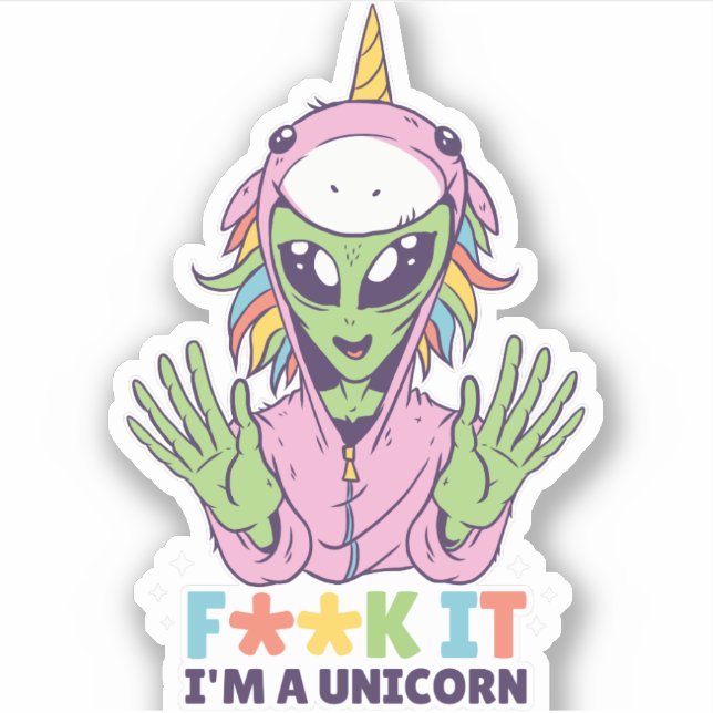 Funny Alien in Einhorn Kostüm Roter Spaß Tasche Aufkleber (Vorderseite)