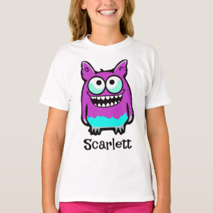 Funny Alien Lila Green Monster Cartoon T-Shirt