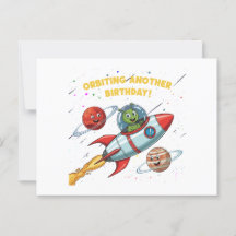 Funny Alien "Orbit Another Birthday" Weltraumkarte