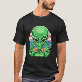 Funny Alien Peace Sign Area 51 Design T-Shirt