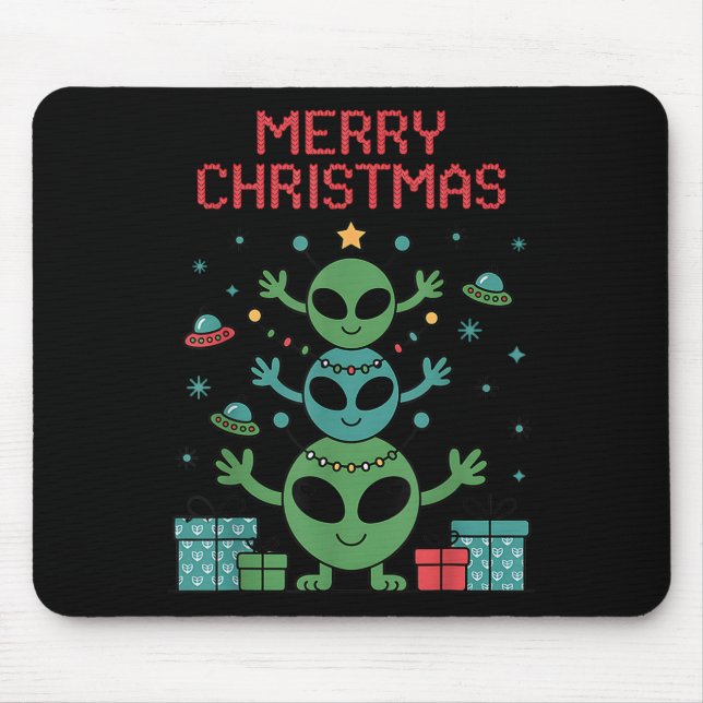 Funny Alien Trio Merry Ugly Christmas Santa Hat Xm Mousepad (Vorne)