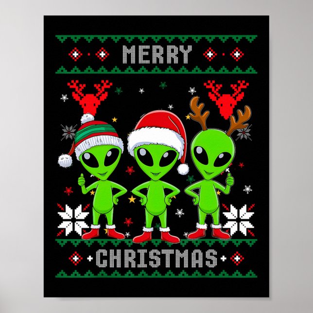 Funny Alien Trio Merry Ugly Weihnachtsmannmütze Gi Poster (Vorne)