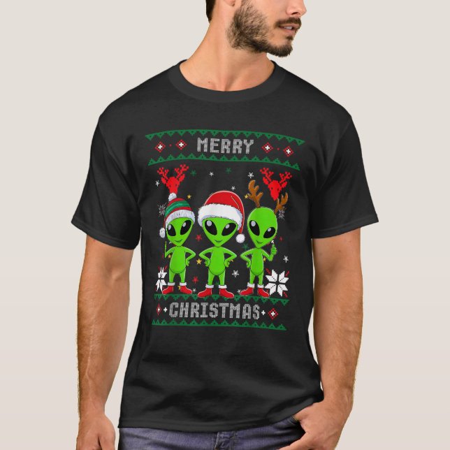 Funny Alien Trio Merry Ugly Weihnachtsmannmütze Gi T-Shirt (Vorderseite)