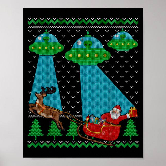 Funny Alien Ufo Santa Sleigh Ugly Christmas Sweate Poster (Vorne)