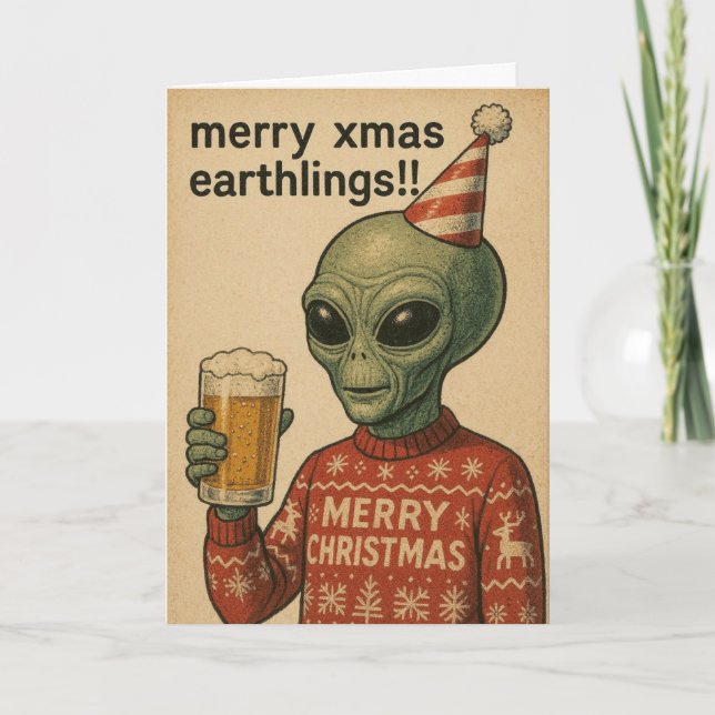Funny Alien Xmas card  Feiertagskarte (Vorderseite)