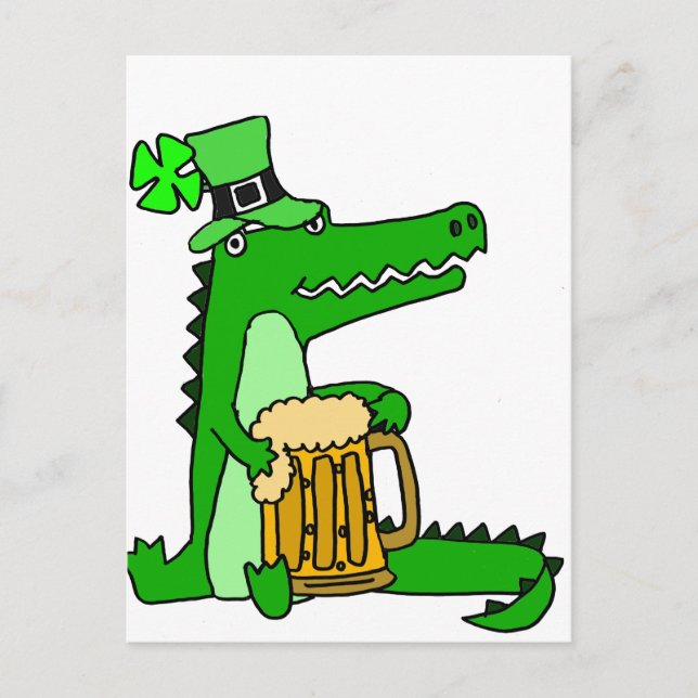 Funny Alligator mit Beer St. Patrick's Day Art Postkarte (Vorderseite)