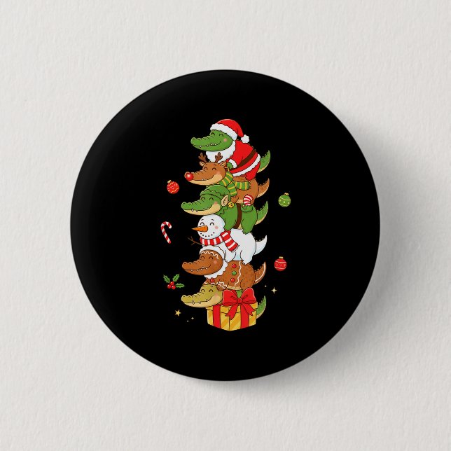Funny Alligator Santa Elf Snowman Christmas Womens Button (Vorderseite)