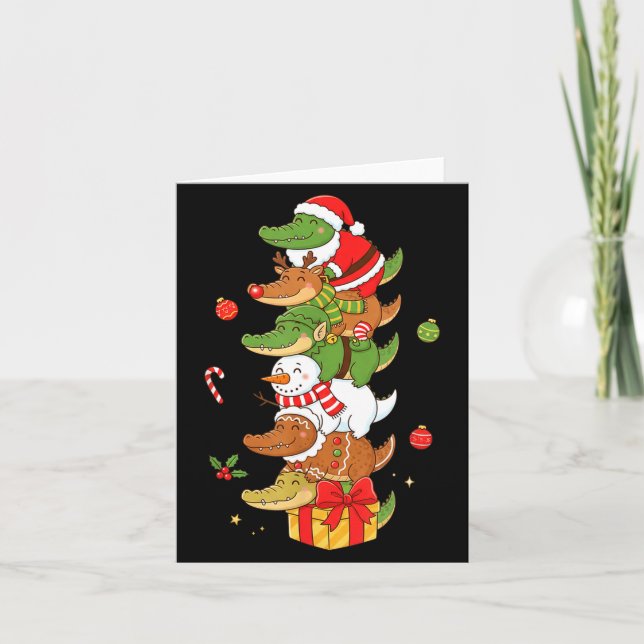 Funny Alligator Santa Elf Snowman Christmas Womens Karte (Vorderseite)