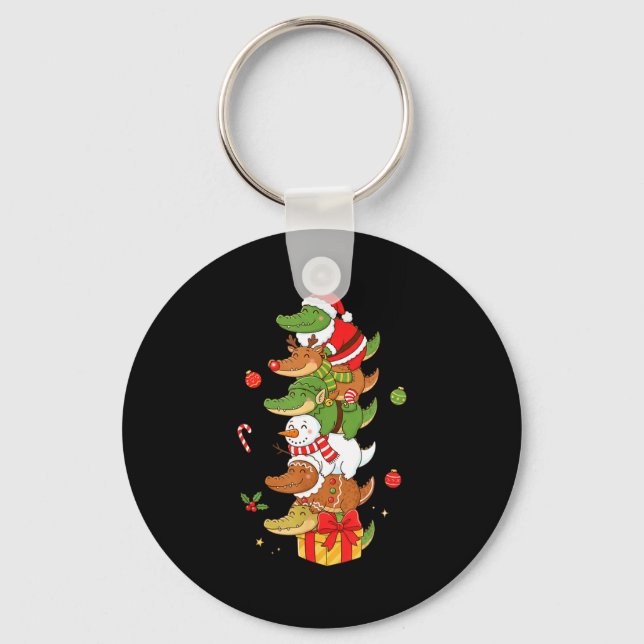 Funny Alligator Santa Elf Snowman Christmas Womens Schlüsselanhänger (Vorderseite)