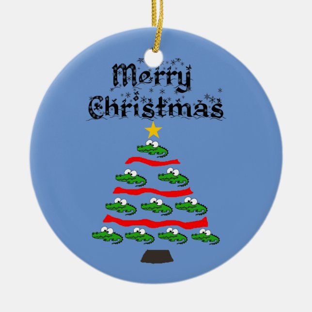 Funny Alligator Weihnachtsbaum Cartoon Keramik Ornament (Vorne)