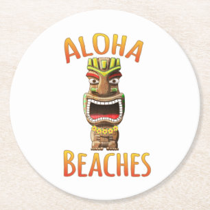 Funny Aloha Strände Hawaii Tiki Runder Pappuntersetzer