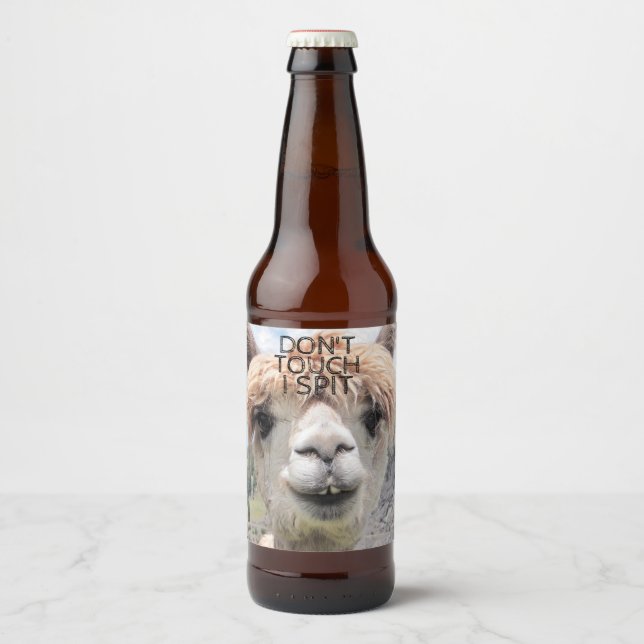 Funny Alpaca Llama Don't Touch I Spit Bierflaschenetikett (Vorderseite)