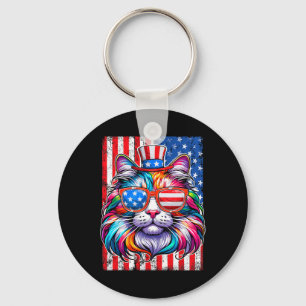 Funny American Cat Sonnenbrille US Flagge 4. Juli Schlüsselanhänger