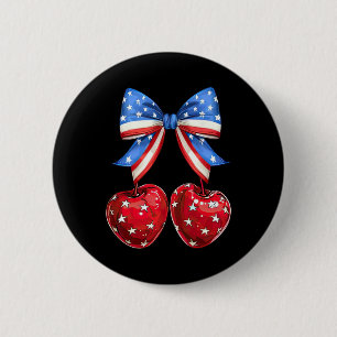 Funny American Flag Cherry Coquette Bow 4. Juli Button