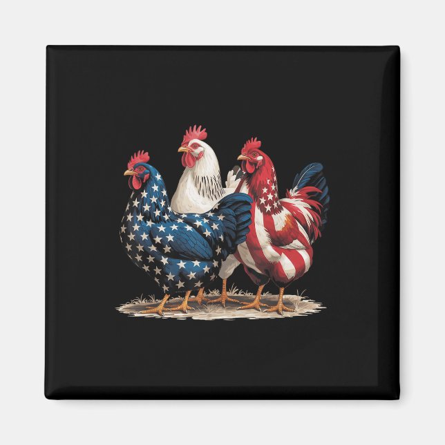 Funny American Flag Rooster Independence Day 4. O Magnet (Vorne)