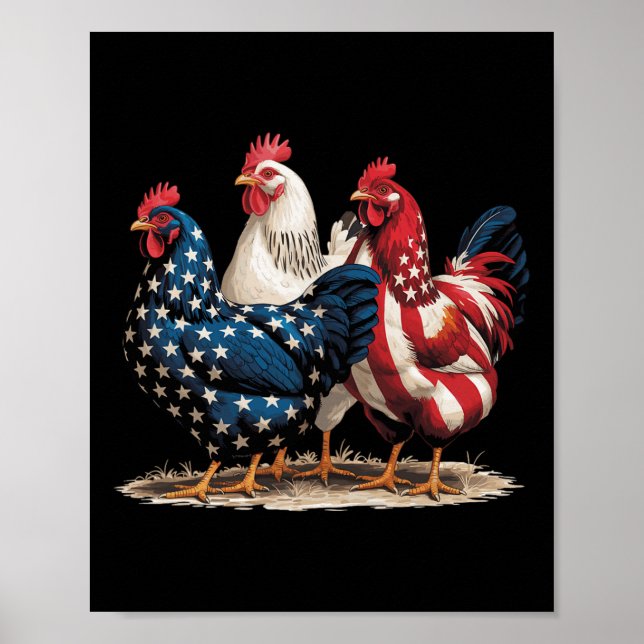 Funny American Flag Rooster Independence Day 4th O Poster (Vorne)