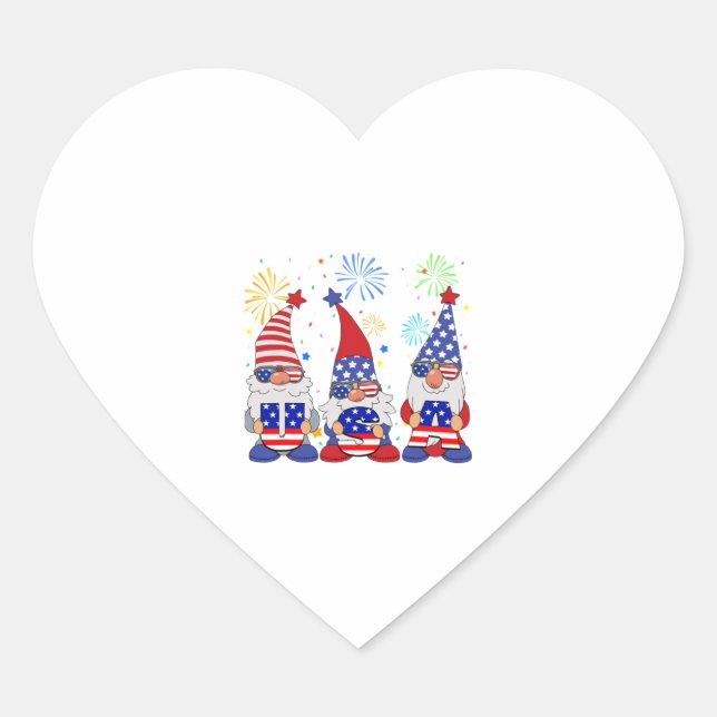 Funny American Gnomes Sunglasses Patriotic USA th Herz-Aufkleber (Vorderseite)