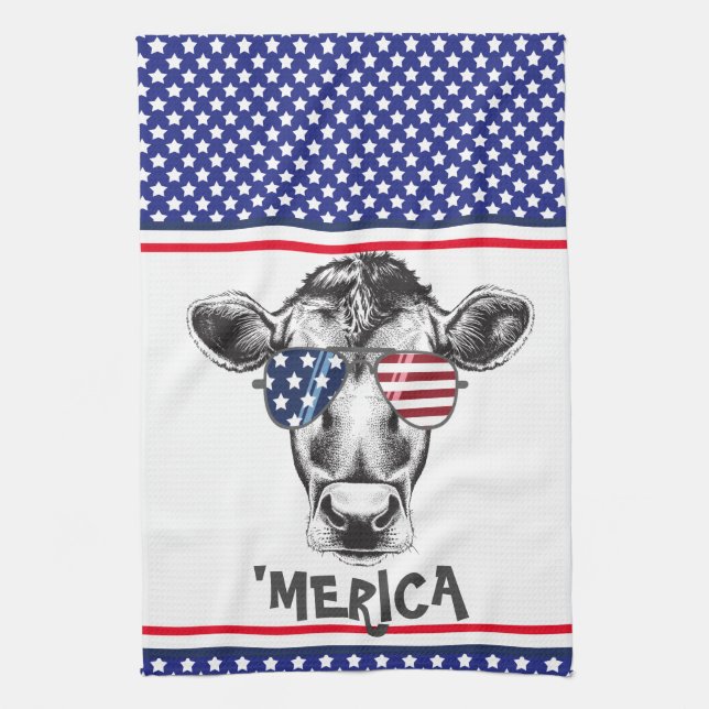 Funny American Hipster Cow Geschirrtuch (Vertikal)
