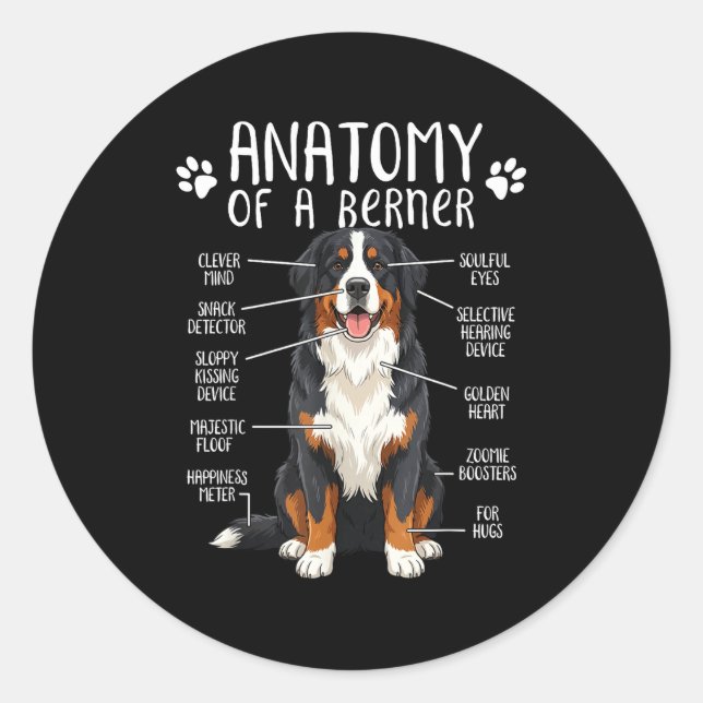 Funny Anatomy Bernese Mountain Dog Cute Berner Lov Runder Aufkleber (Vorderseite)