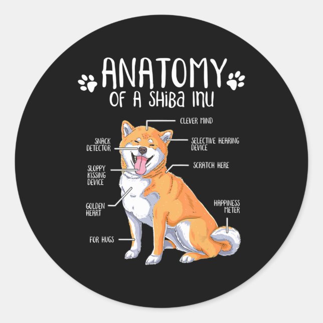 Funny Anatomy Shiba Inu Dog Lover Gift Runder Aufkleber (Vorderseite)
