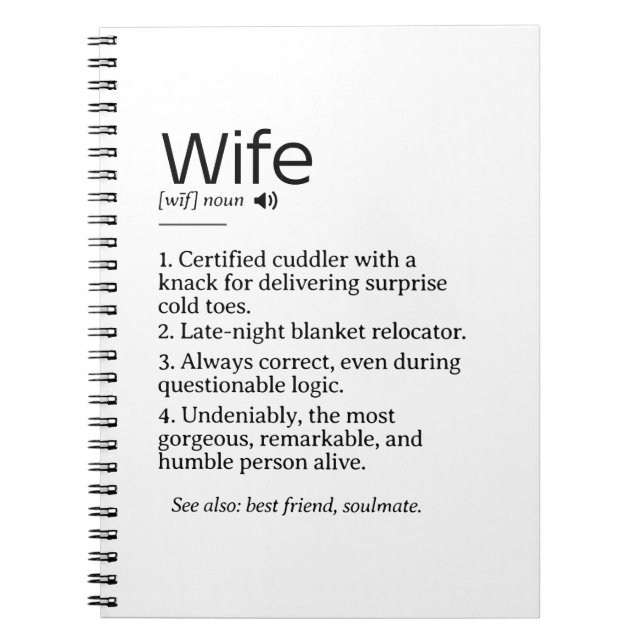 Funny and Heartfelt Ehefrau Definition Notizblock (Vorderseite)