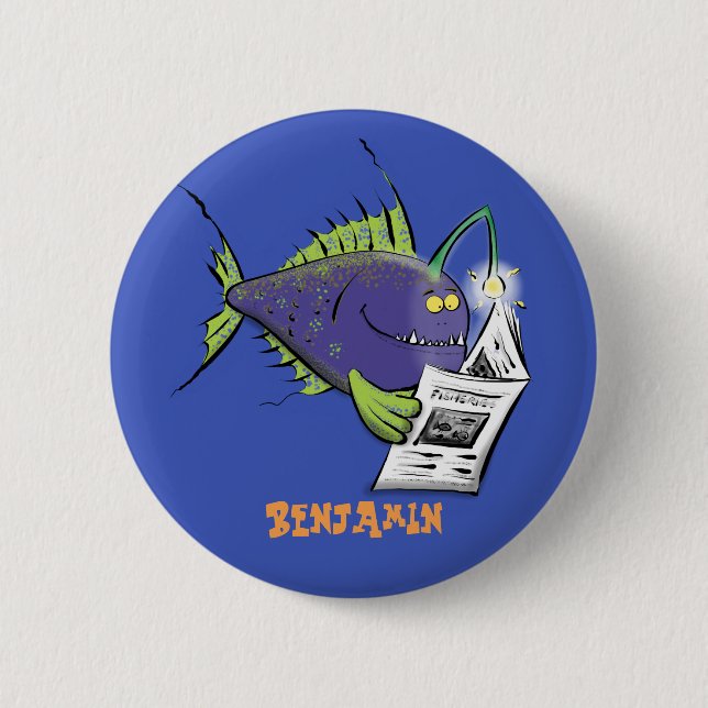 Funny angler Fisch Cartoon Taste Button (Vorderseite)