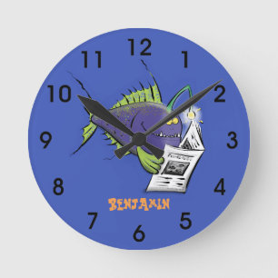 Funny angler fish cartoon runde wanduhr