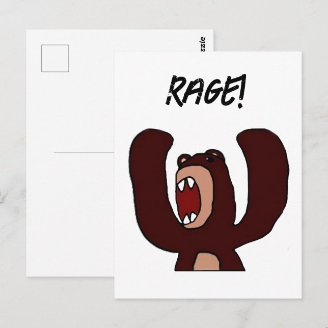 Funny Angry Brown Bär Cartoon - Stresstout Postkarte (Vorne/Hinten)