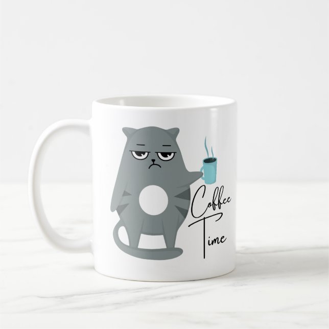 Funny Angry Cat | Coffee Time Typografy Kaffeetasse (Links)