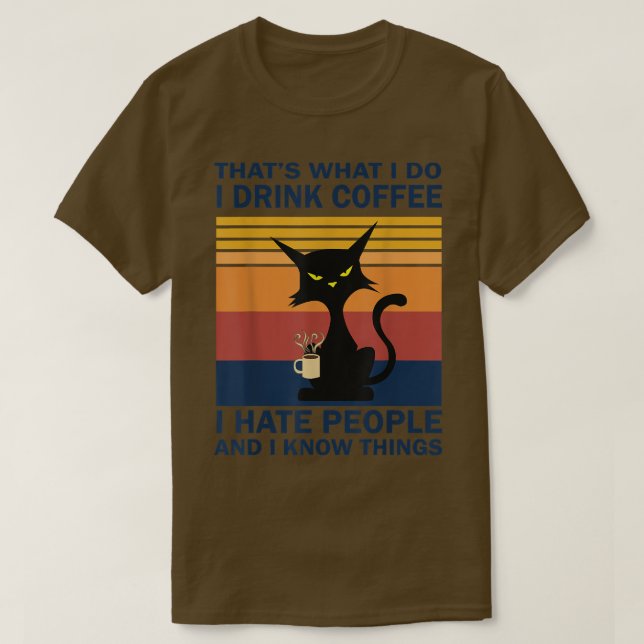 Funny Angry Cat Drink Coffee T - Shirt (Design vorne)