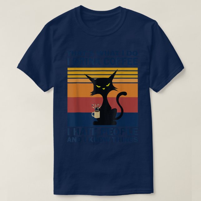 Funny Angry Cat Drink Coffee T-Shirt (Design vorne)