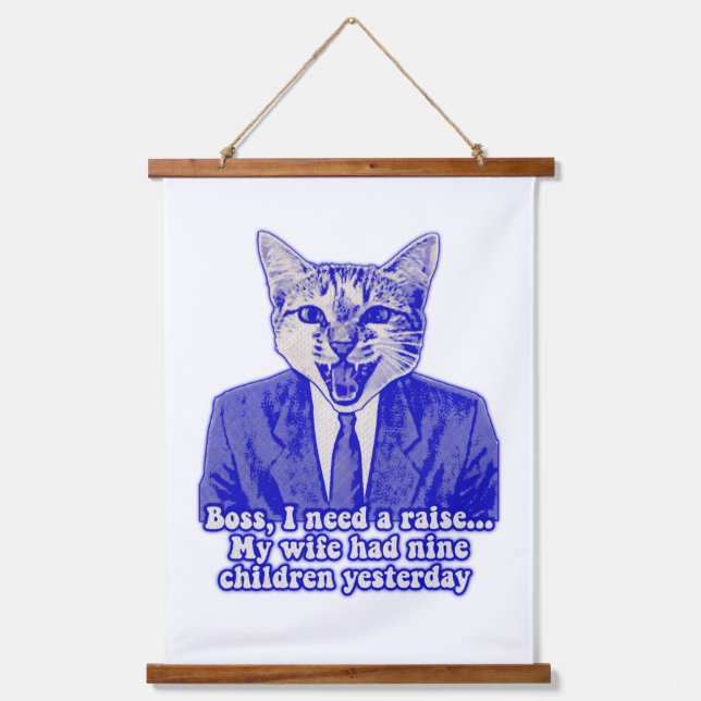 Funny angry cat meme für kitty Liebhaber Wandteppich Mit Holzrahmen (Vorderseite)