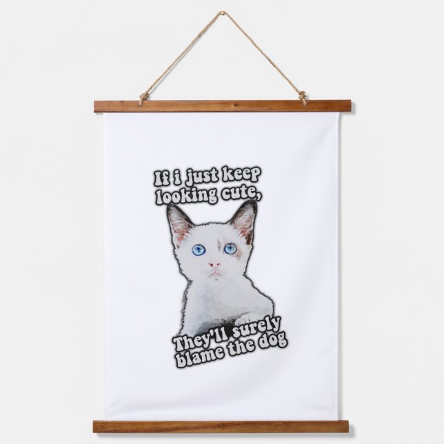 Funny angry cat meme für kitty personen & cat besi wandteppich mit holzrahmen (Vorderseite)