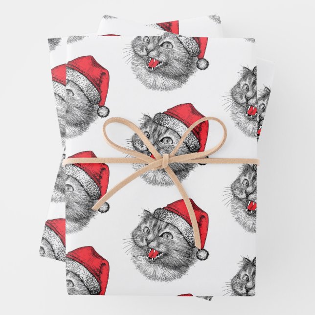 Funny Angry Christmas Santa Hat Cat Geschenkpapier Set (Beispiel)