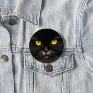 Funny Angry Fluffy Black Persian Kitty Cat Face Button