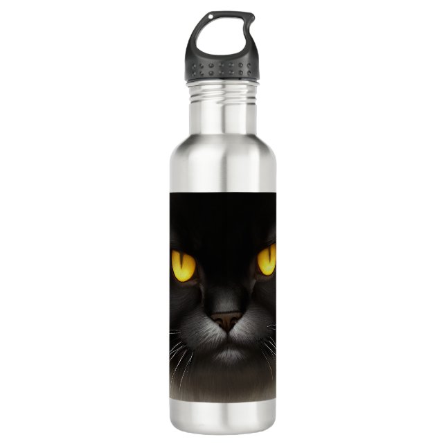 Funny Angry Fluffy Black Persian Kitty Cat Face Edelstahlflasche (Vorderseite)