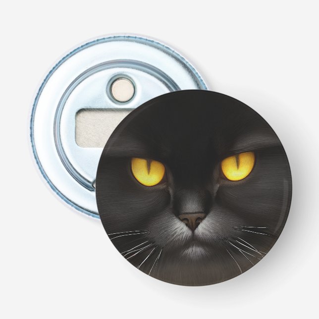Funny Angry Fluffy Black Persian Kitty Cat Face Flaschenöffner (Vorderseite)