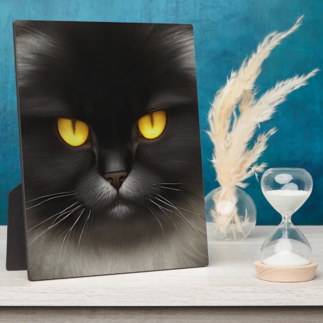 Funny Angry Fluffy Black Persian Kitty Cat Face Fotoplatte (Seite)