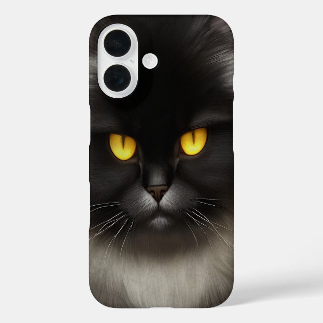 Funny Angry Fluffy Black Persian Kitty Cat Face iPhone 16 Hülle (Rückseite)