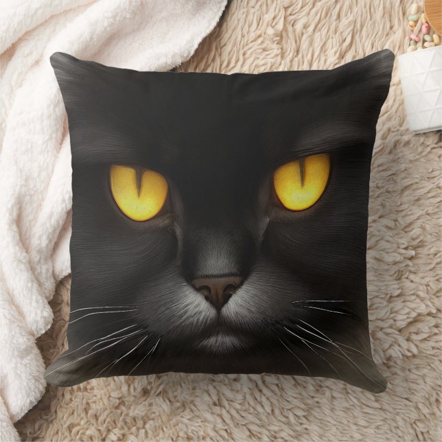 Funny Angry Fluffy Black Persian Kitty Cat Face Kissen (Decke)