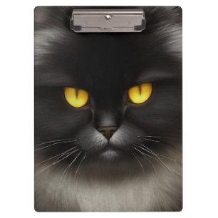 Funny Angry Fluffy Black Persian Kitty Cat Face Klemmbrett
