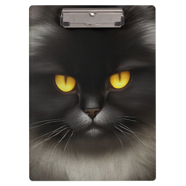 Funny Angry Fluffy Black Persian Kitty Cat Face Klemmbrett (Vorderseite)