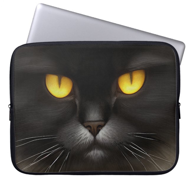 Funny Angry Fluffy Black Persian Kitty Cat Face Laptopschutzhülle (Vorderseite)