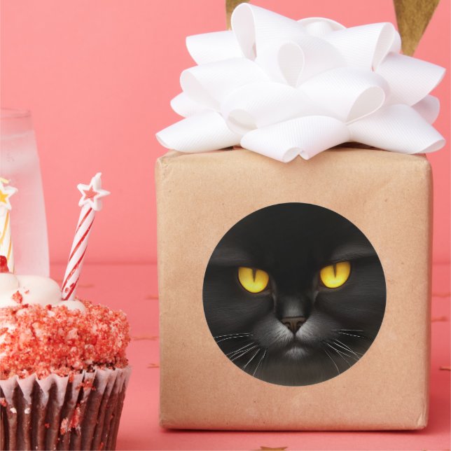 Funny Angry Fluffy Black Persian Kitty Cat Face Runder Aufkleber (Party)