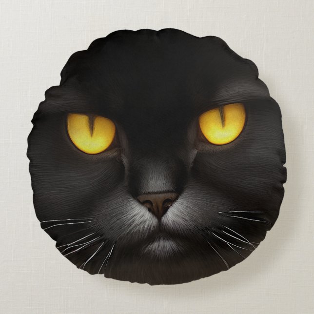 Funny Angry Fluffy Black Persian Kitty Cat Face Rundes Kissen (Vorderseite)